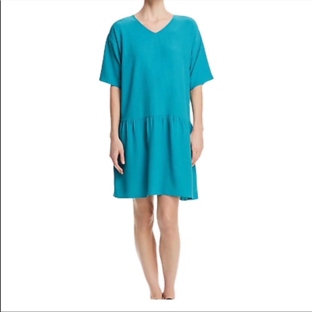 Eileen Fisher drop waist turquoise dress size L